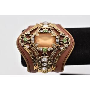 Giuseppe Zanotti Leather Bracelet Brown Gold Crystal Chunky Designer Signed Bin8